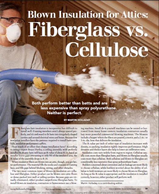 Blown Insulation for Attics: Fiberglass vs. Cellulose - Fine Homebuilding